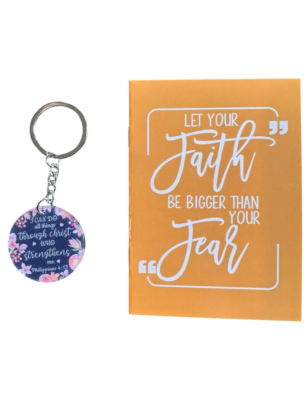 Faith Keychain and Inspirational Notepad - Orange & Navy Floral